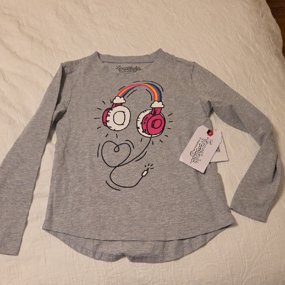 Gray Long Sleeve Shirt with Headphone Design